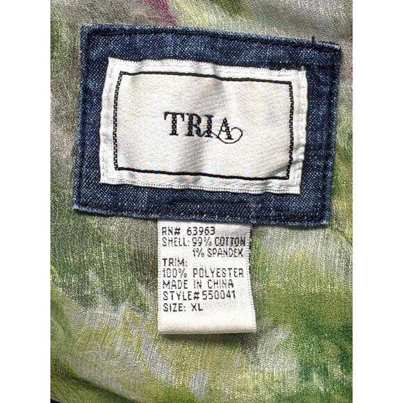 Tria Jean Jacket Fitted Floral Silver-toned Buttons XL - Picture 9 of 9